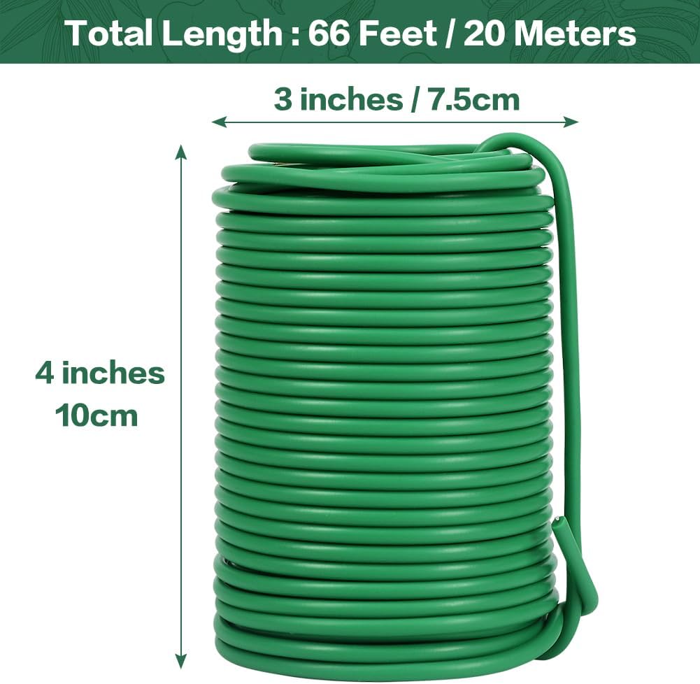 66ft 3.5mm Garden Wire Rubber Coated Green Ties for Plants