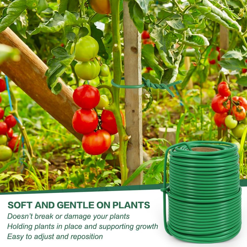 66ft 3.5mm Garden Wire Rubber Coated Green Ties for Plants