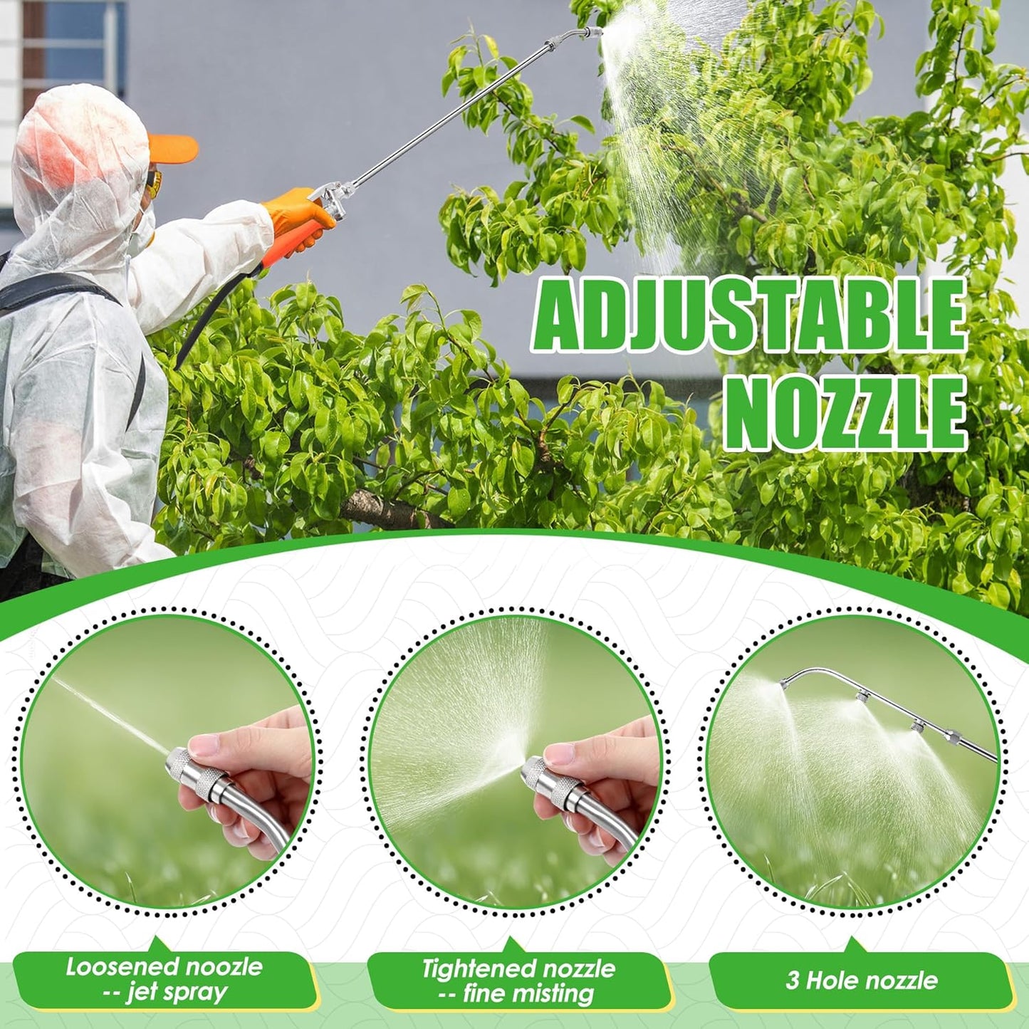 Enhon All Metal Pump Sprayer Wand with 3 Hole Nozzle & Adjustable Nozzle