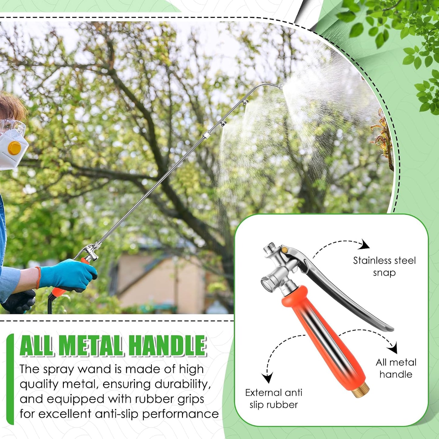 Enhon All Metal Pump Sprayer Wand with 3 Hole Nozzle & Adjustable Nozzle
