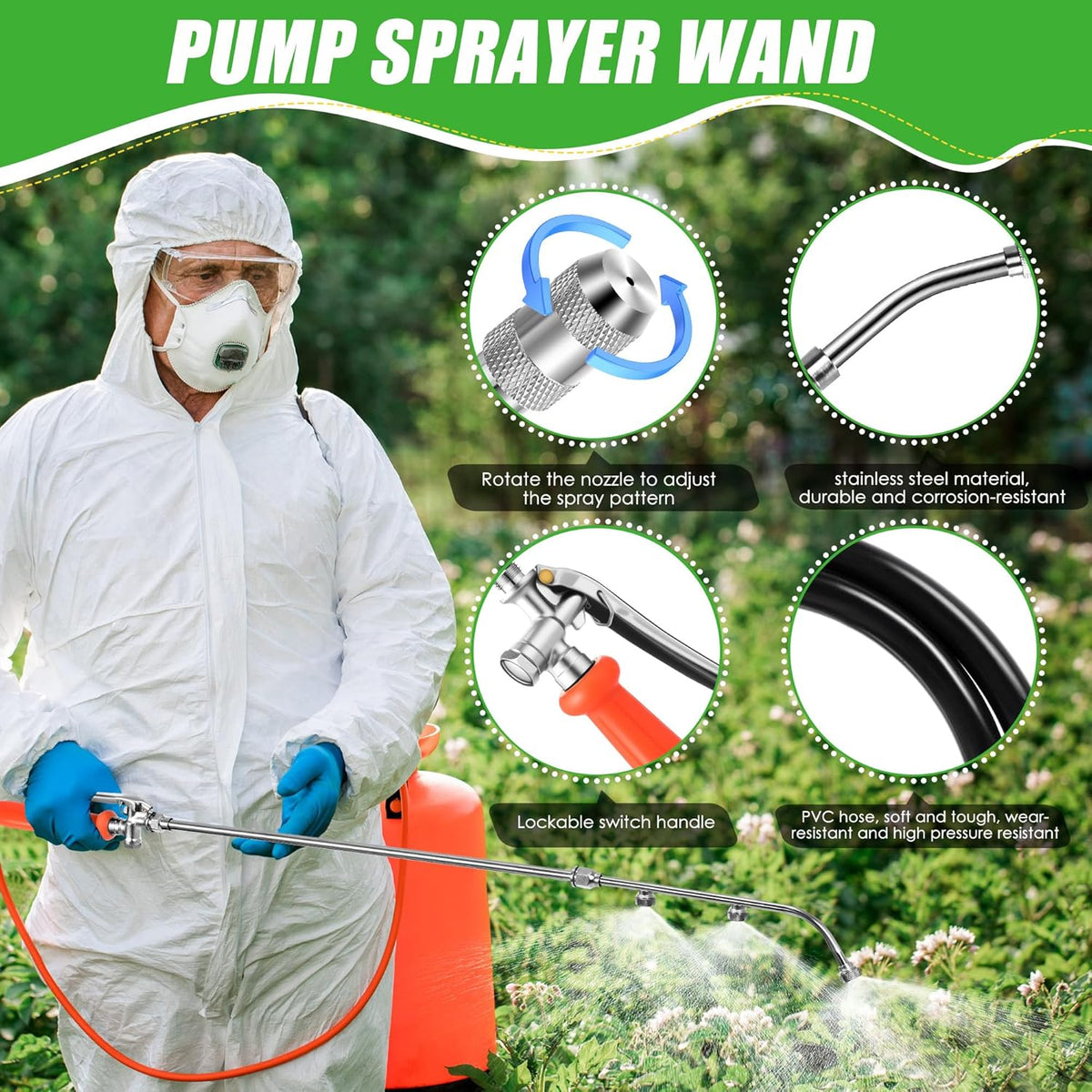 Enhon All Metal Pump Sprayer Wand with 3 Hole Nozzle & Adjustable Nozzle