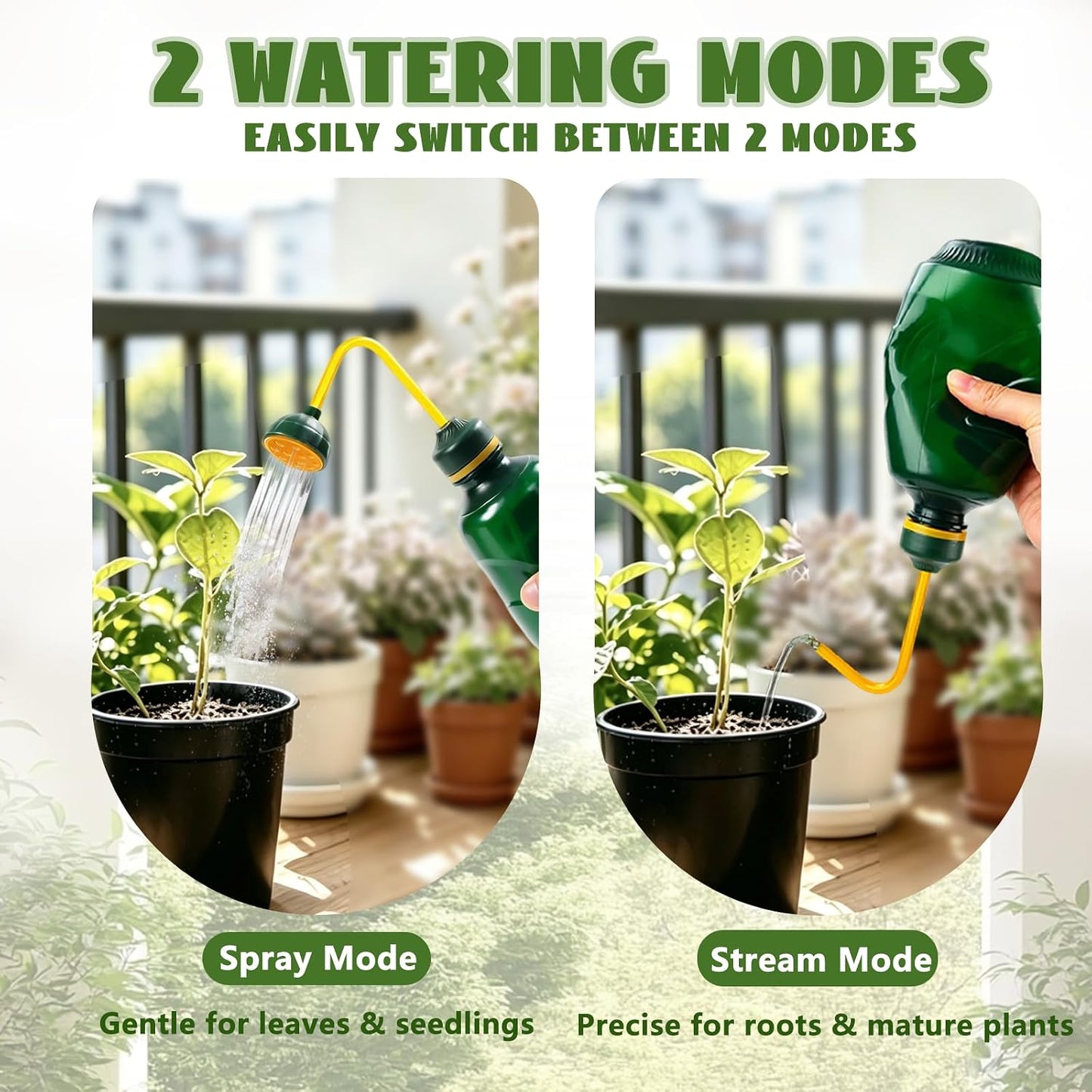 450ML Small Watering Can, 2 in 1 Spray Head for Indoor Plants, Green