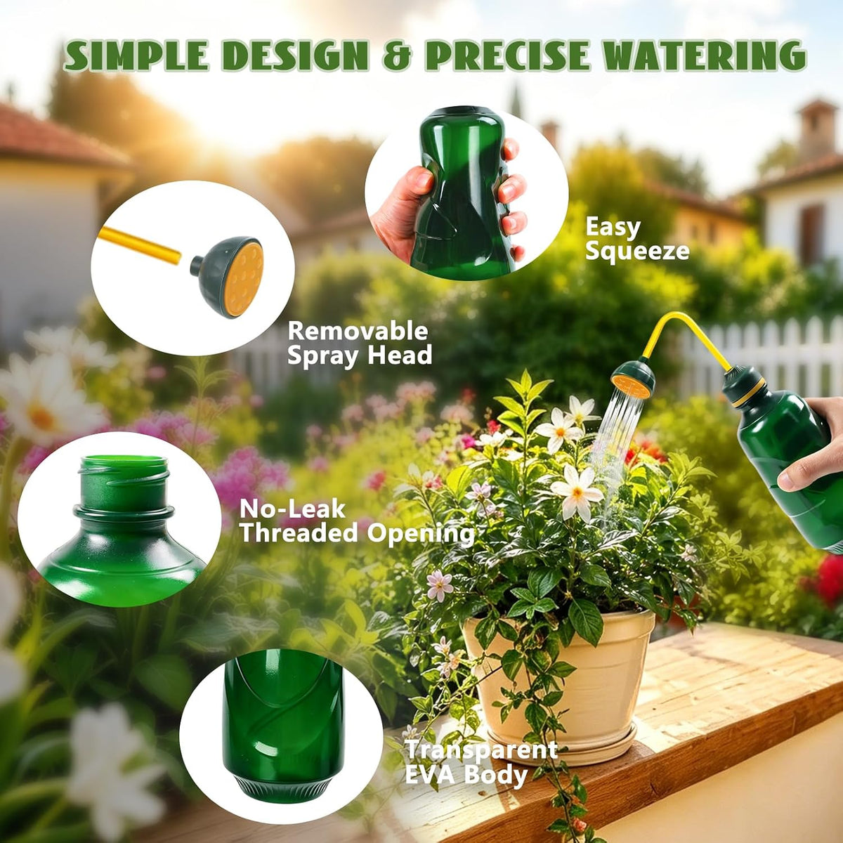 450ML Small Watering Can, 2 in 1 Spray Head for Indoor Plants, Green
