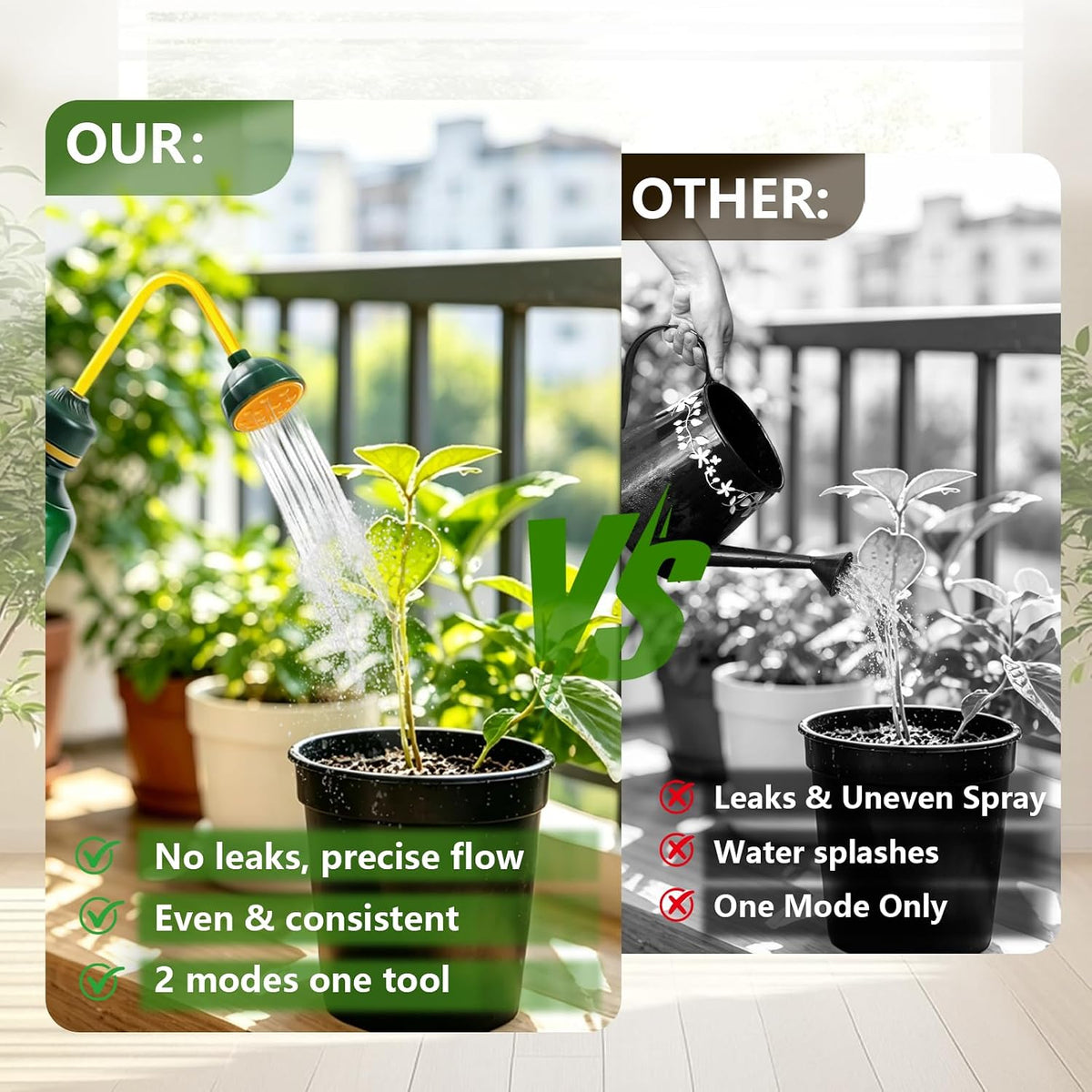 450ML Small Watering Can, 2 in 1 Spray Head for Indoor Plants, Green