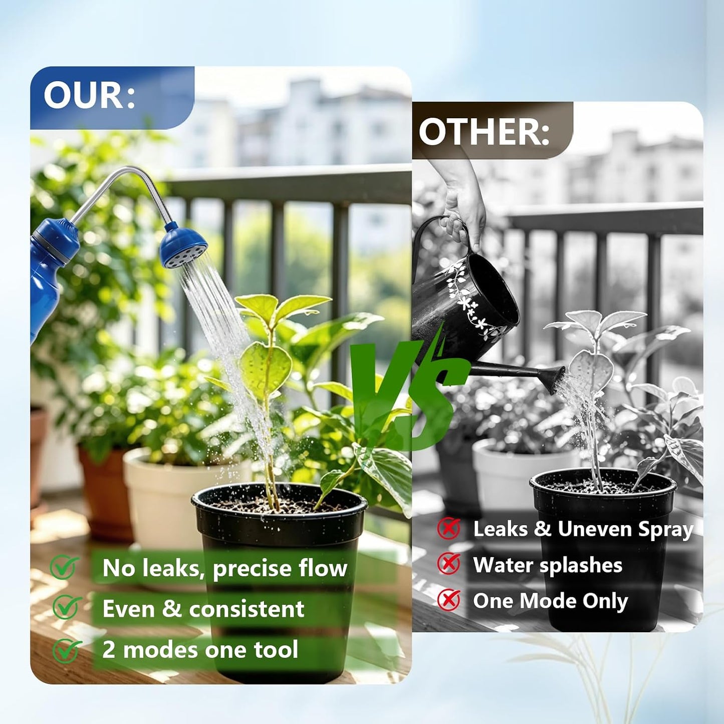 450ML Small Watering Can, 2 in 1 Spray Head for Indoor Plants, Green