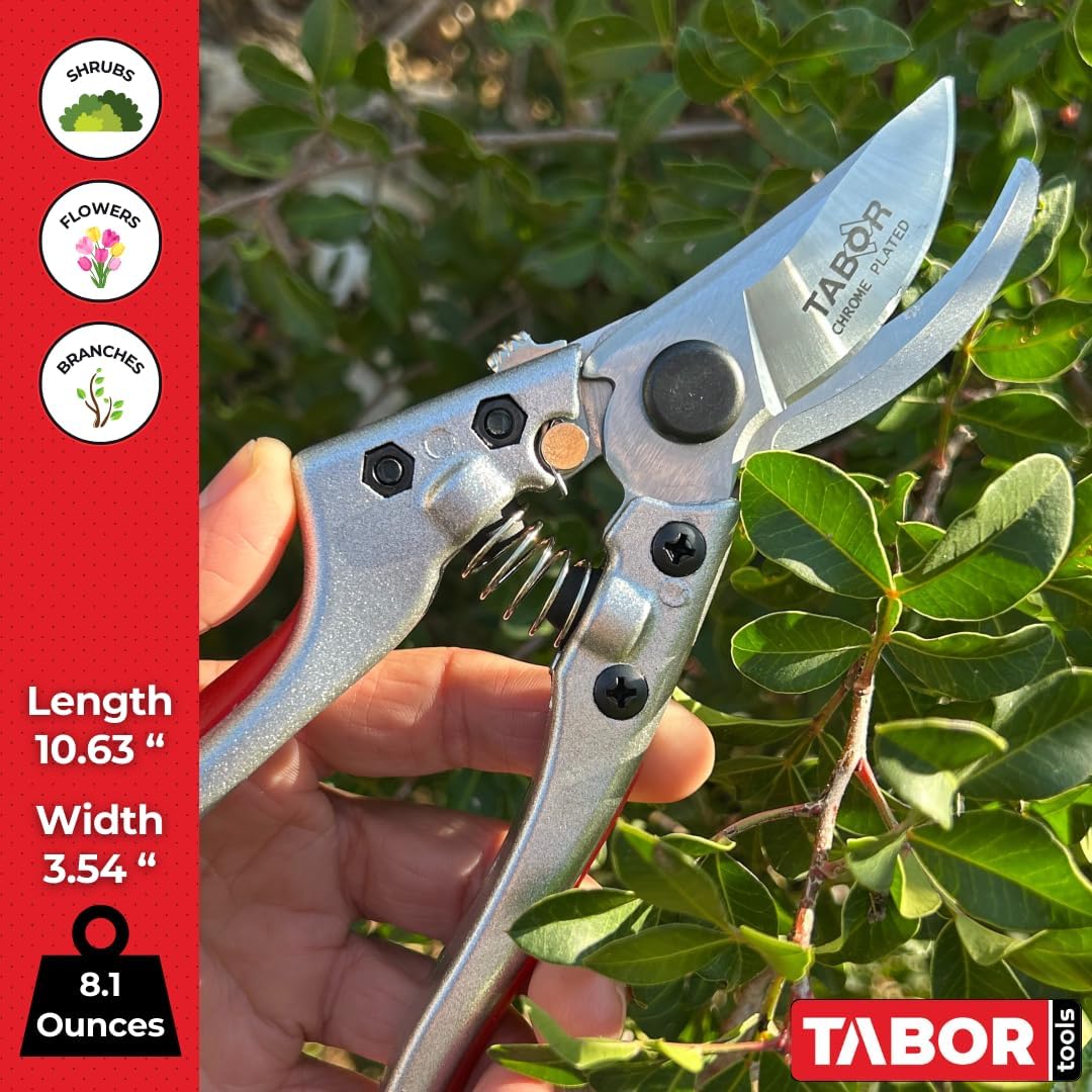 S821A Bypass Pruning Shears for Small to Medium Hands, Chrome Plated Blades with 3/4 Inch Cut Capacity, Professional Hand Pruner, Garden Secateurs & Clippers with Safety Lock