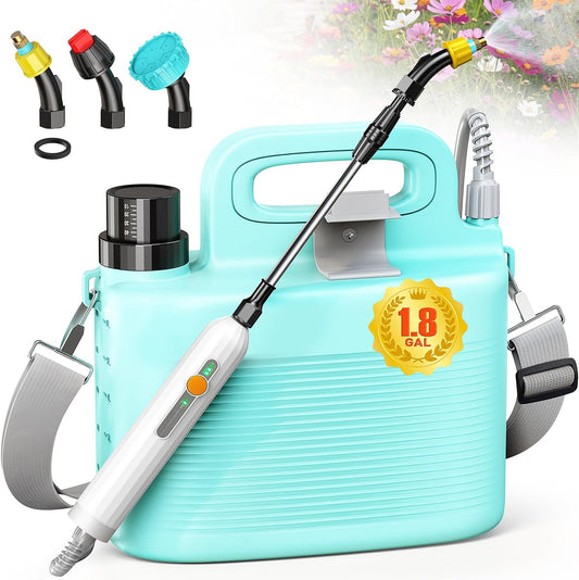 Battery Powered Garden Sprayer 1.8 Gallon, Lightweight Electric Weed Sprayer with Telescopic Wand & Adjustable Nozzles, Portable Yard Sprayer for Plant Watering, Lawn Care, Fertilizing (1.8gal)