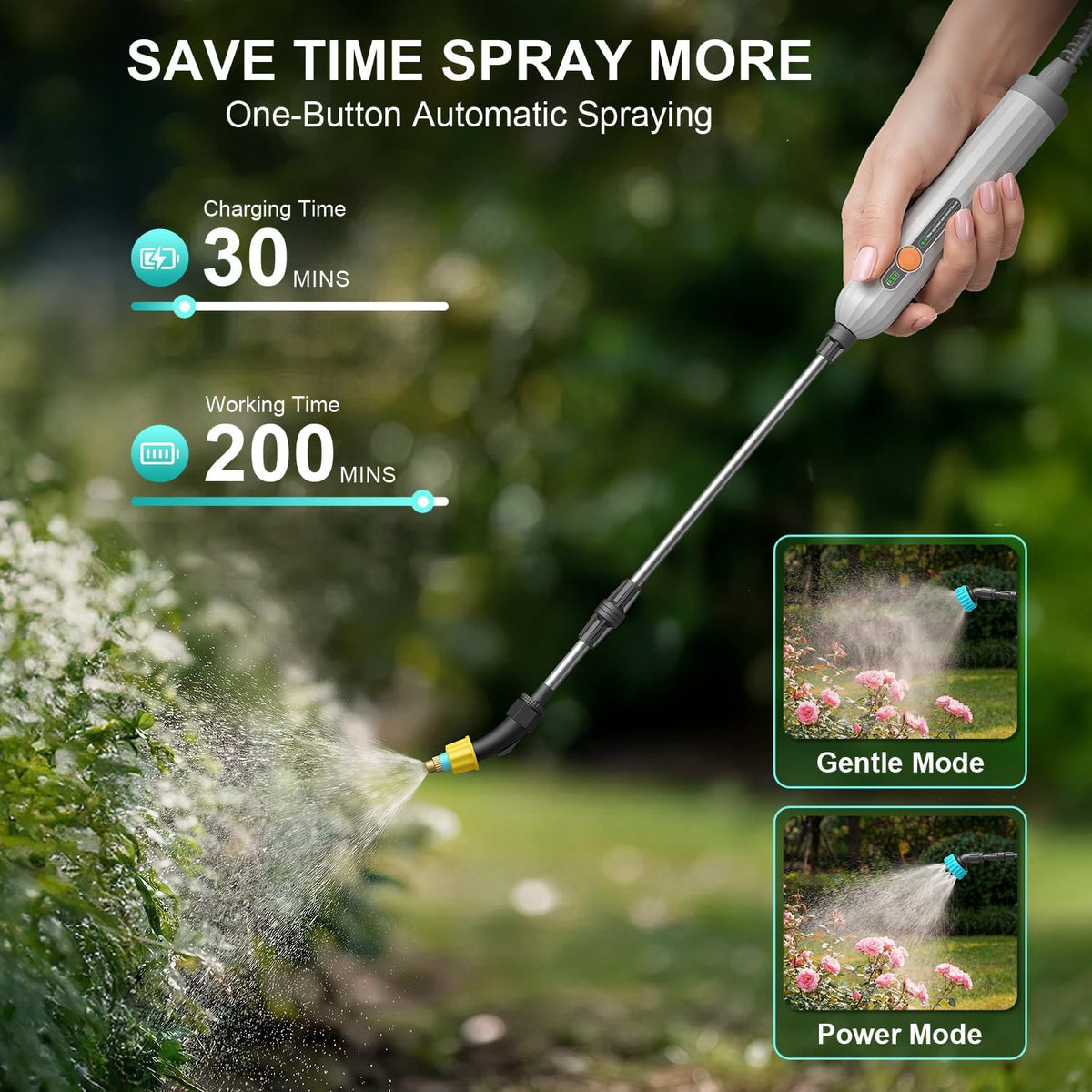 Battery Powered Garden Sprayer 1.8 Gallon, Lightweight Electric Weed Sprayer with Telescopic Wand & Adjustable Nozzles, Portable Yard Sprayer for Plant Watering, Lawn Care, Fertilizing (1.8gal)