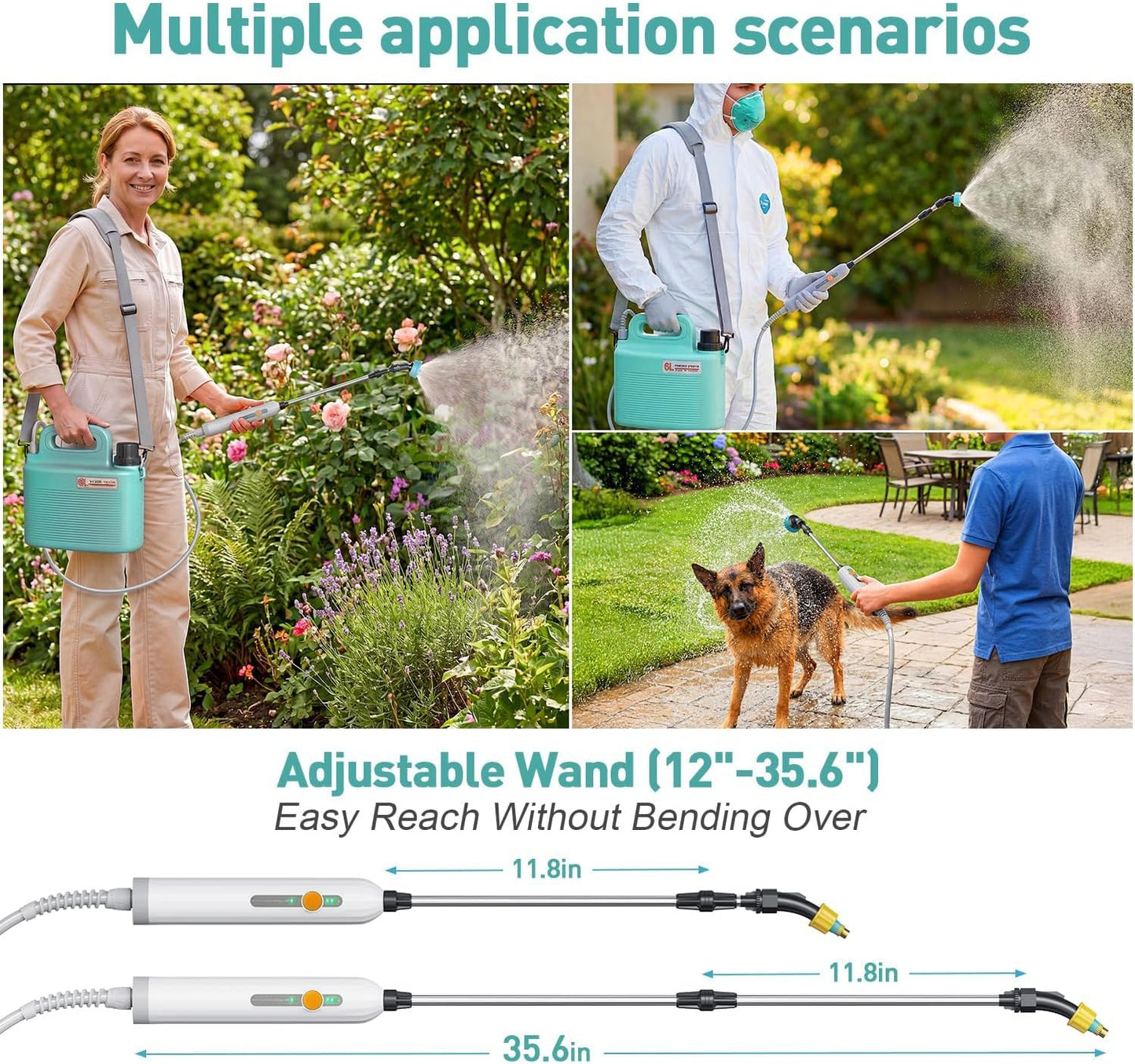 Battery Powered Garden Sprayer 1.8 Gallon, Lightweight Electric Weed Sprayer with Telescopic Wand & Adjustable Nozzles, Portable Yard Sprayer for Plant Watering, Lawn Care, Fertilizing (1.8gal)