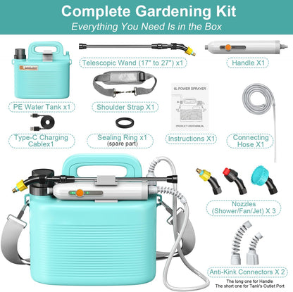 Battery Powered Garden Sprayer 1.8 Gallon, Lightweight Electric Weed Sprayer with Telescopic Wand & Adjustable Nozzles, Portable Yard Sprayer for Plant Watering, Lawn Care, Fertilizing (1.8gal)