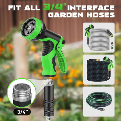 Garden Hose Nozzle with 10 Spray Patterns – Hose Sprayer Nozzle for Car Washing, Pet Bathing & Lawn Care with Lock Feature & Comfort Grip – Fits All 3/4" Standard Hoses Thread