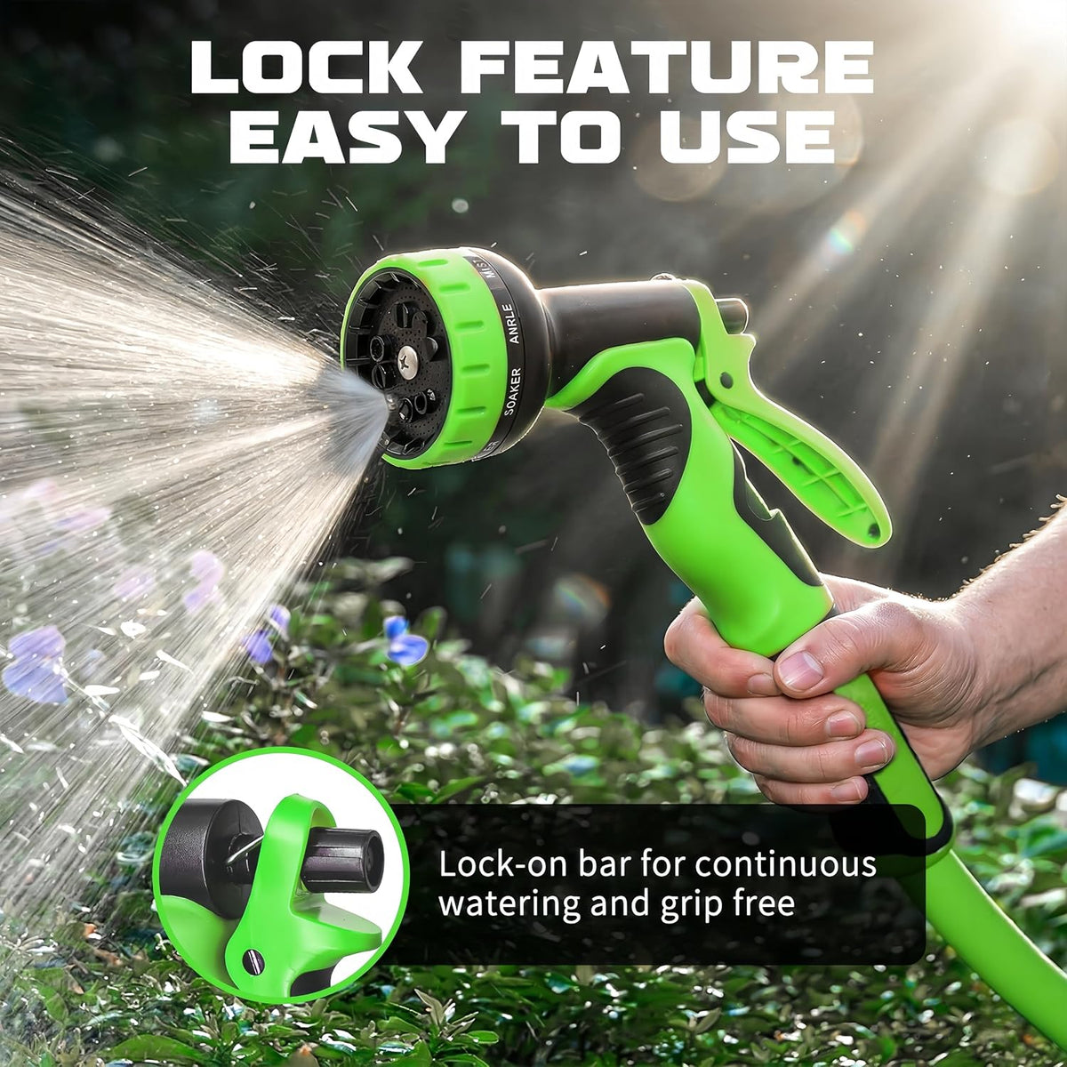 Garden Hose Nozzle with 10 Spray Patterns – Hose Sprayer Nozzle for Car Washing, Pet Bathing & Lawn Care with Lock Feature & Comfort Grip – Fits All 3/4" Standard Hoses Thread