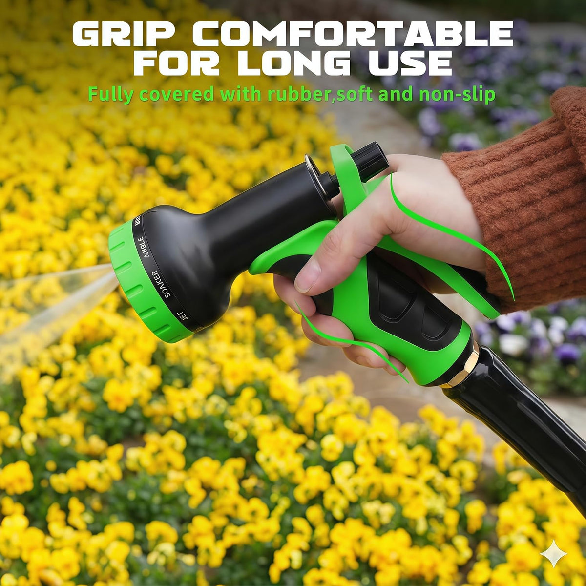 Garden Hose Nozzle with 10 Spray Patterns – Hose Sprayer Nozzle for Car Washing, Pet Bathing & Lawn Care with Lock Feature & Comfort Grip – Fits All 3/4" Standard Hoses Thread