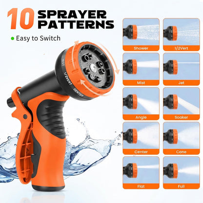 Garden Hose Nozzle with 10 Spray Patterns – Hose Sprayer Nozzle for Car Washing, Pet Bathing & Lawn Care with Lock Feature & Comfort Grip – Fits All 3/4" Standard Hoses Thread