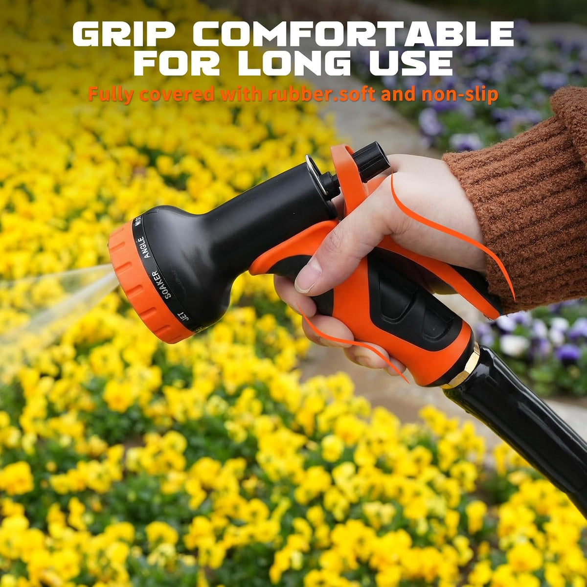 Garden Hose Nozzle with 10 Spray Patterns – Hose Sprayer Nozzle for Car Washing, Pet Bathing & Lawn Care with Lock Feature & Comfort Grip – Fits All 3/4" Standard Hoses Thread