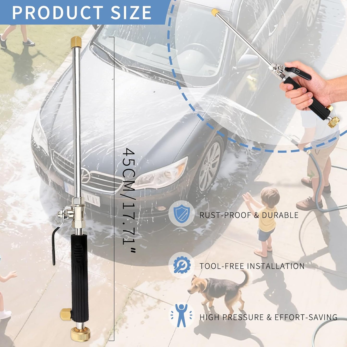 High Pressure Jet Hose Nozzle Attachment Wand, Black