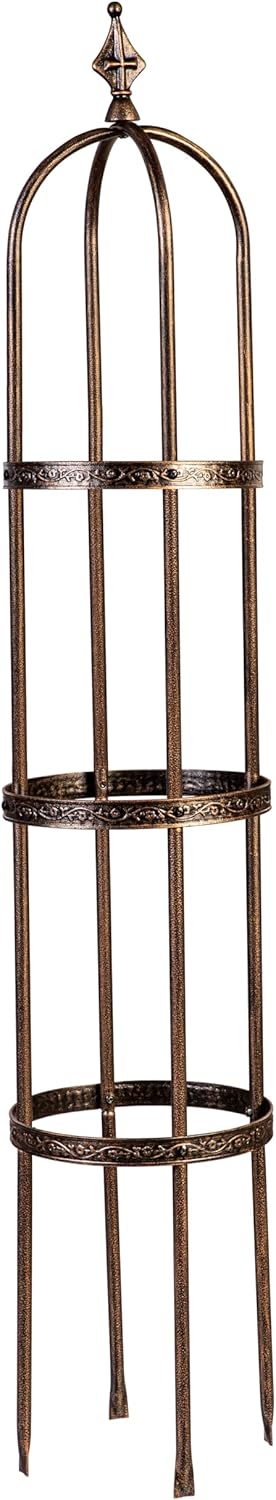 Evergreen 5 ft Garden Trellis for Climbing Plants Vines, Jasmine & Flowers, Rustproof Metal Obelisk Trellises, Outdoor & Indoor Plant Support for Potted Planters (Antique Copper)