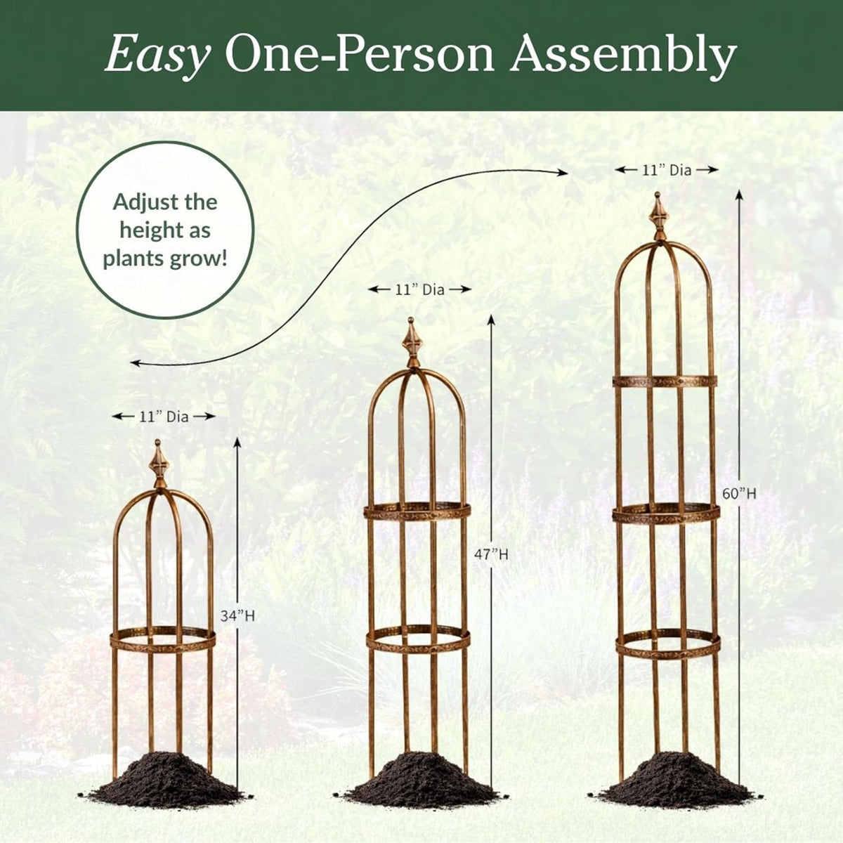 Evergreen 5 ft Garden Trellis for Climbing Plants Vines, Jasmine & Flowers, Rustproof Metal Obelisk Trellises, Outdoor & Indoor Plant Support for Potted Planters (Antique Copper)