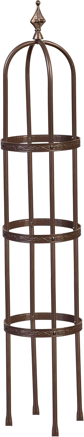 Evergreen 5 ft Garden Trellis for Climbing Plants Vines, Jasmine & Flowers, Rustproof Metal Obelisk Trellises, Outdoor & Indoor Plant Support for Potted Planters (Antique Copper)