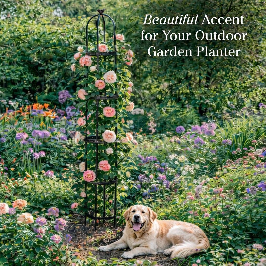 Evergreen 5 ft Garden Trellis for Climbing Plants Vines, Jasmine & Flowers, Rustproof Metal Obelisk Trellises, Outdoor & Indoor Plant Support for Potted Planters (Antique Copper)