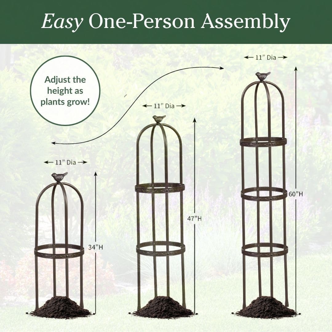 Evergreen 5 ft Garden Trellis for Climbing Plants Vines, Jasmine & Flowers, Rustproof Metal Obelisk Trellises, Outdoor & Indoor Plant Support for Potted Planters (Antique Copper)