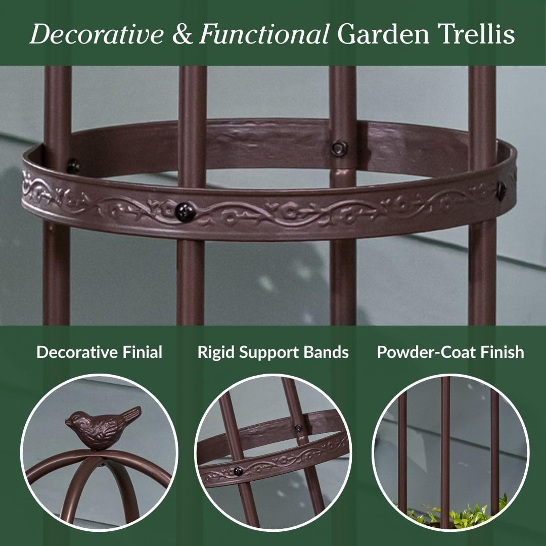 Evergreen 5 ft Garden Trellis for Climbing Plants Vines, Jasmine & Flowers, Rustproof Metal Obelisk Trellises, Outdoor & Indoor Plant Support for Potted Planters (Antique Copper)