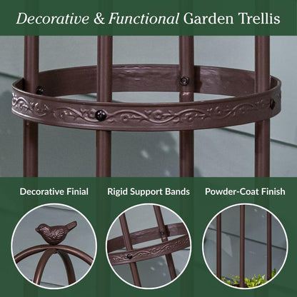 Evergreen 5 ft Garden Trellis for Climbing Plants Vines, Jasmine & Flowers, Rustproof Metal Obelisk Trellises, Outdoor & Indoor Plant Support for Potted Planters (Antique Copper)