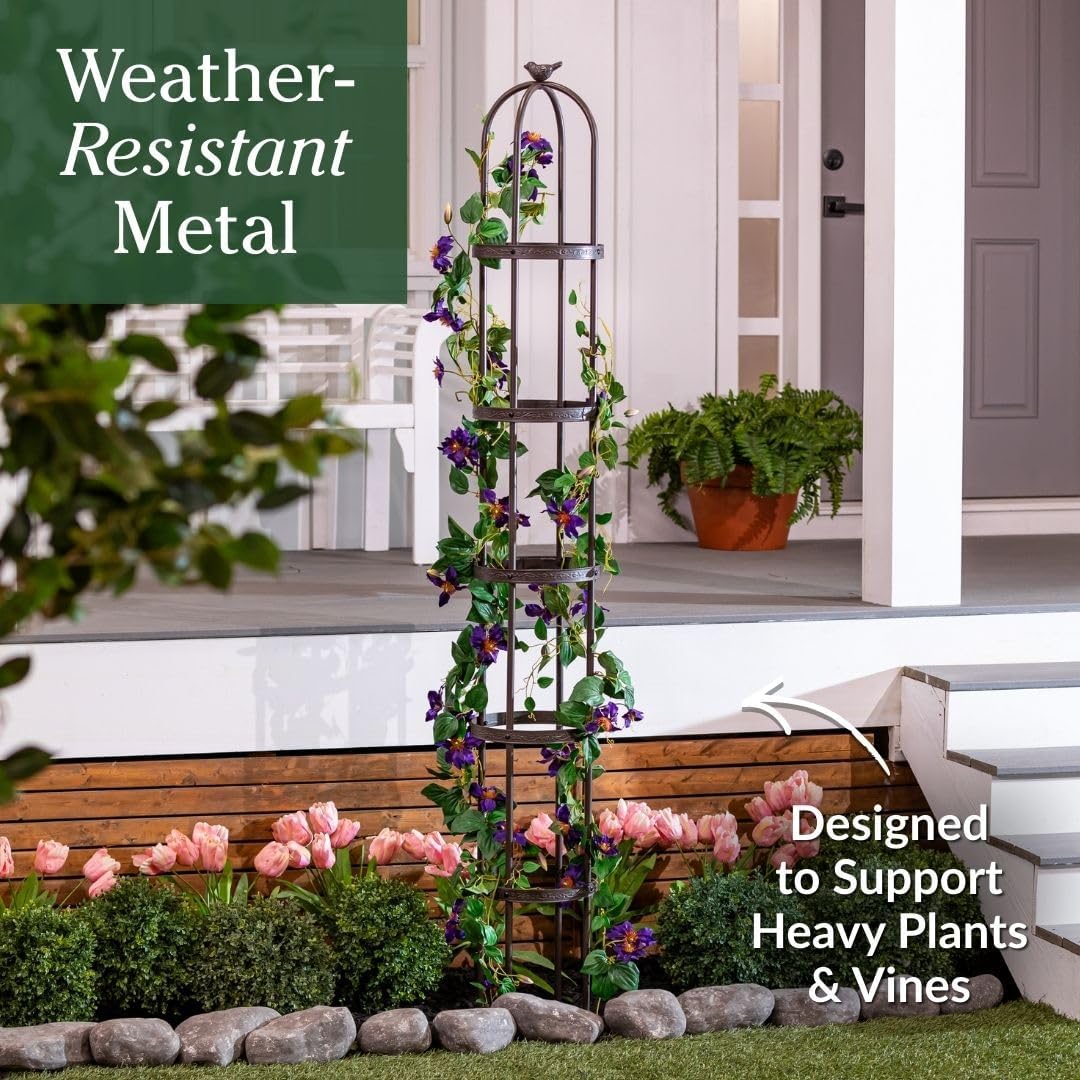 Evergreen 5 ft Garden Trellis for Climbing Plants Vines, Jasmine & Flowers, Rustproof Metal Obelisk Trellises, Outdoor & Indoor Plant Support for Potted Planters (Antique Copper)