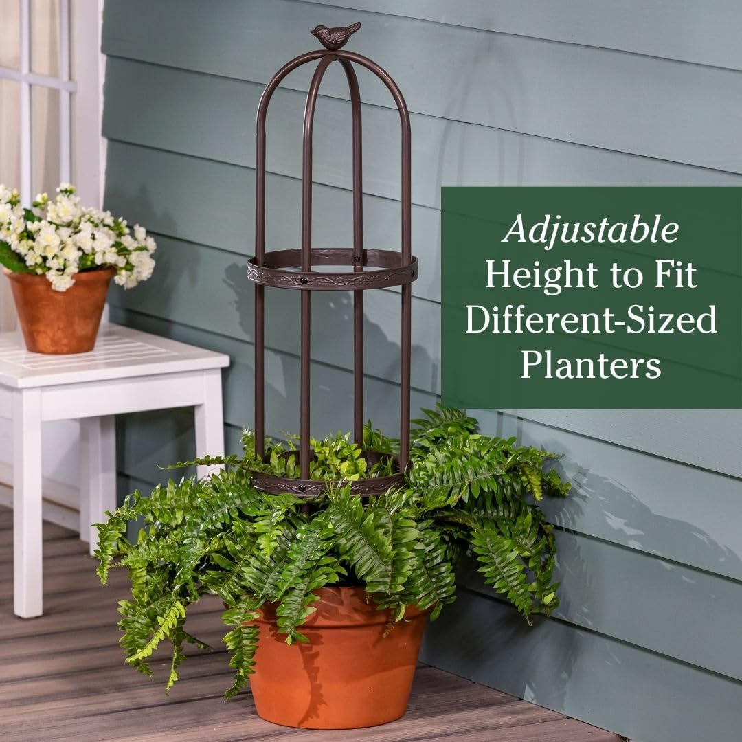 Evergreen 5 ft Garden Trellis for Climbing Plants Vines, Jasmine & Flowers, Rustproof Metal Obelisk Trellises, Outdoor & Indoor Plant Support for Potted Planters (Antique Copper)