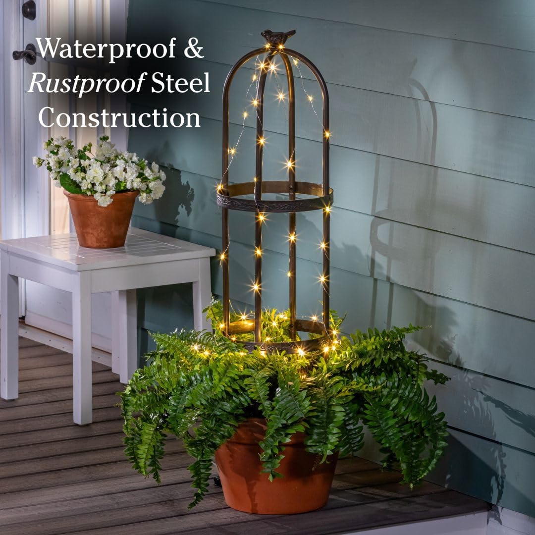 Evergreen 5 ft Garden Trellis for Climbing Plants Vines, Jasmine & Flowers, Rustproof Metal Obelisk Trellises, Outdoor & Indoor Plant Support for Potted Planters (Antique Copper)