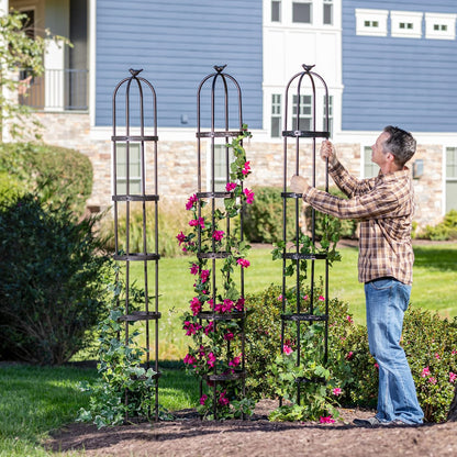 Evergreen 5 ft Garden Trellis for Climbing Plants Vines, Jasmine & Flowers, Rustproof Metal Obelisk Trellises, Outdoor & Indoor Plant Support for Potted Planters (Antique Copper)