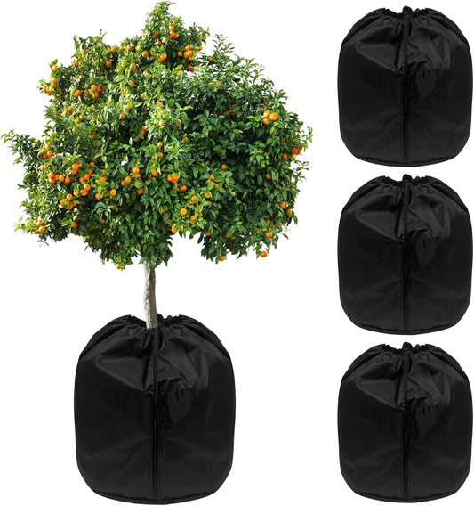 4 Pack Plant Winter Protection Pot with Drawstring and Zipper,17.7" x19.7"Plant Pot Covers,Flower Pot Protection Bag,Plant Covers Freeze Protection for Outdoor Winter Garden Fruit Trees Potted Shrubs