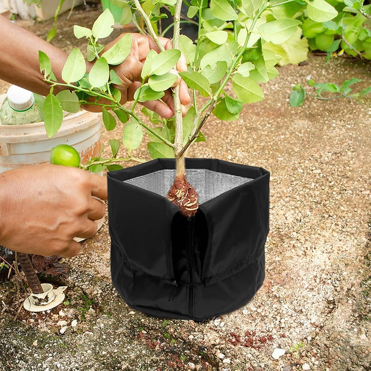 4 Pack Plant Winter Protection Pot with Drawstring and Zipper,17.7" x19.7"Plant Pot Covers,Flower Pot Protection Bag,Plant Covers Freeze Protection for Outdoor Winter Garden Fruit Trees Potted Shrubs