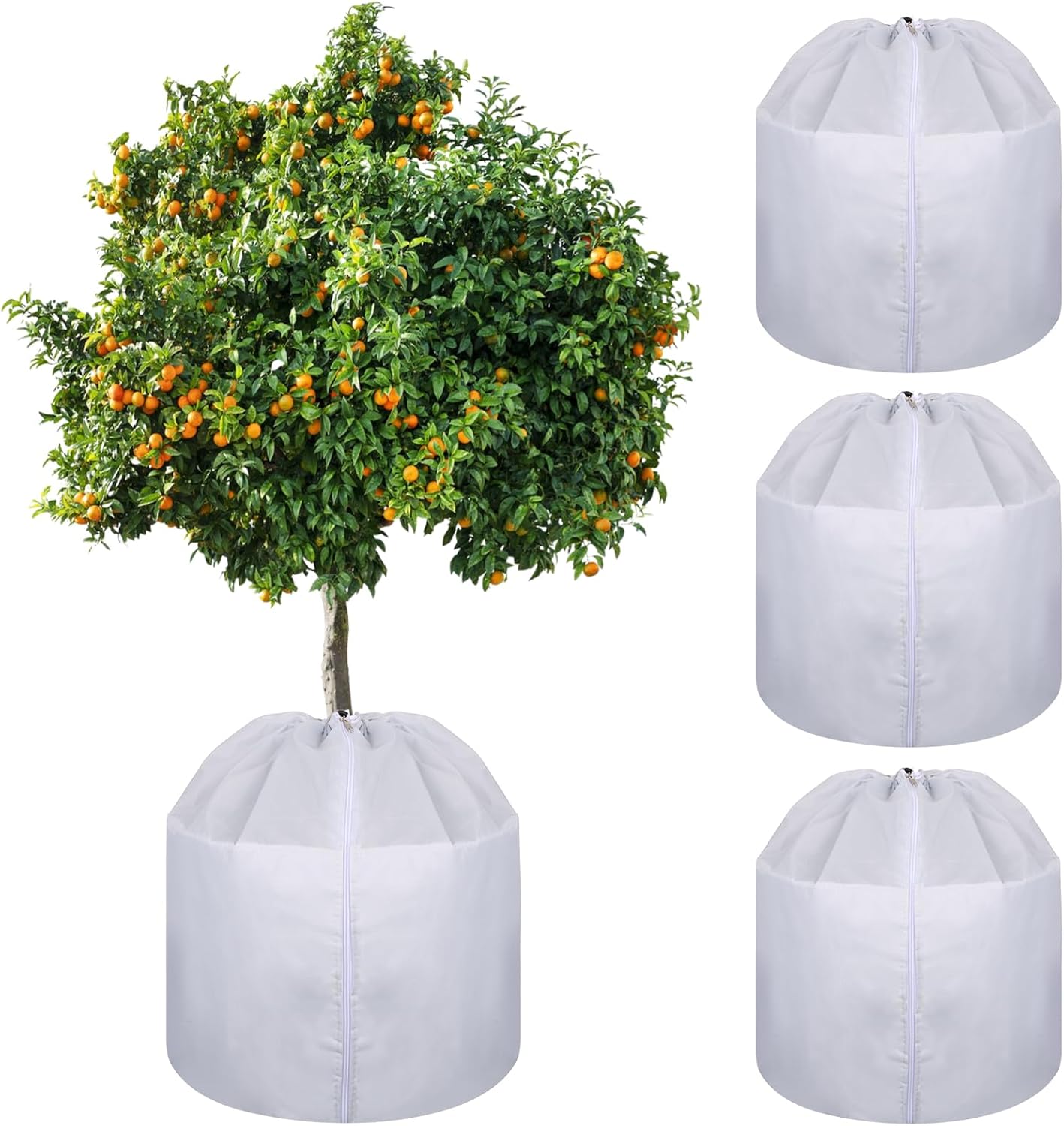 4 Pack Plant Winter Protection Pot with Drawstring and Zipper,17.7" x19.7"Plant Pot Covers,Flower Pot Protection Bag,Plant Covers Freeze Protection for Outdoor Winter Garden Fruit Trees Potted Shrubs
