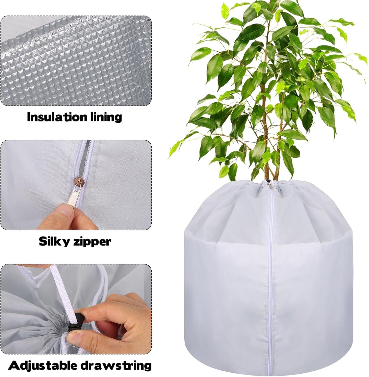 4 Pack Plant Winter Protection Pot with Drawstring and Zipper,17.7" x19.7"Plant Pot Covers,Flower Pot Protection Bag,Plant Covers Freeze Protection for Outdoor Winter Garden Fruit Trees Potted Shrubs