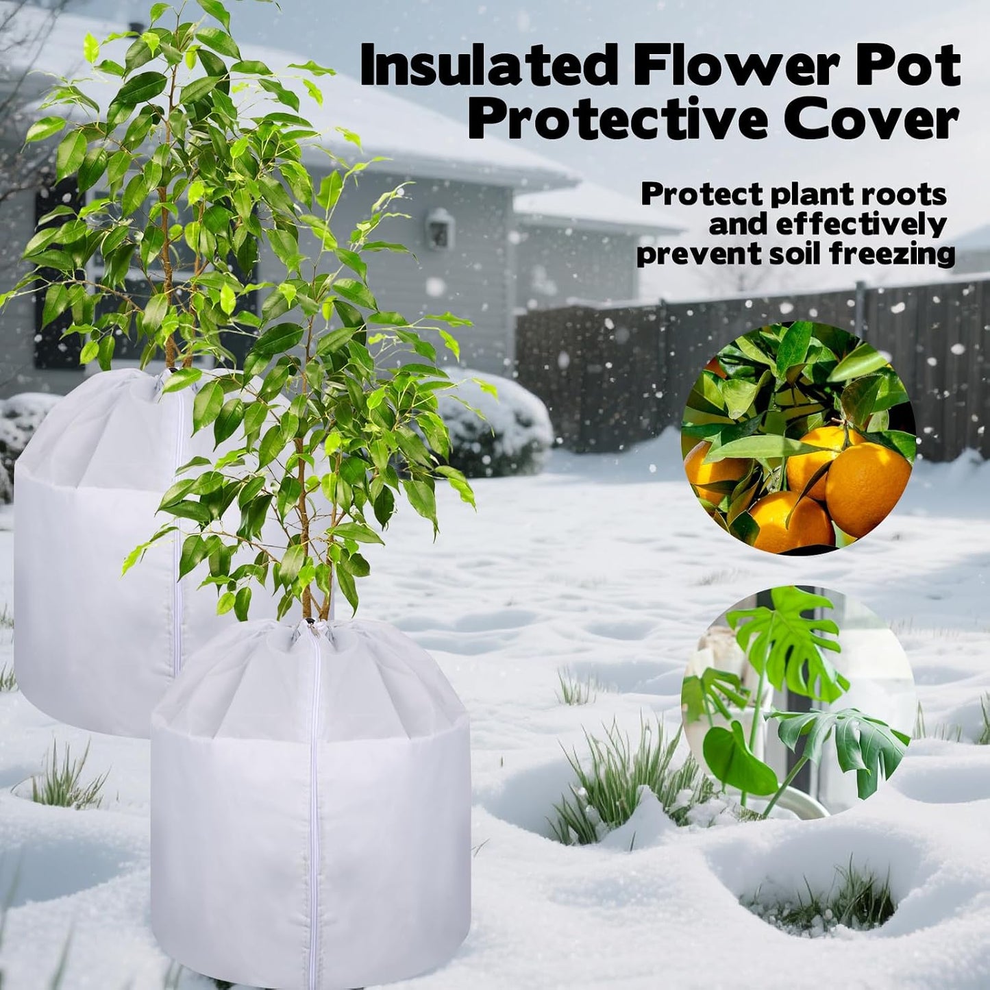 4 Pack Plant Winter Protection Pot with Drawstring and Zipper,17.7" x19.7"Plant Pot Covers,Flower Pot Protection Bag,Plant Covers Freeze Protection for Outdoor Winter Garden Fruit Trees Potted Shrubs