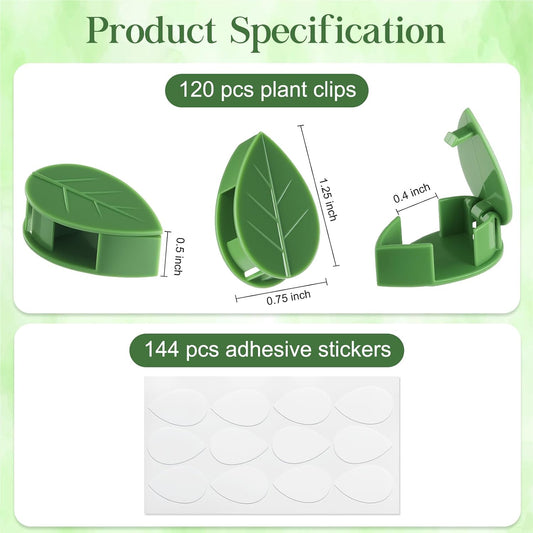 120 Pcs Plant Wall Clips, Plant Climbing Wall Fixture Clips, Wall Vines Fixing Clips with 144 Adhesive Stickers, Self-Adhesive Plant Fixer for Vine Support and Indoor Outdoor Decoration