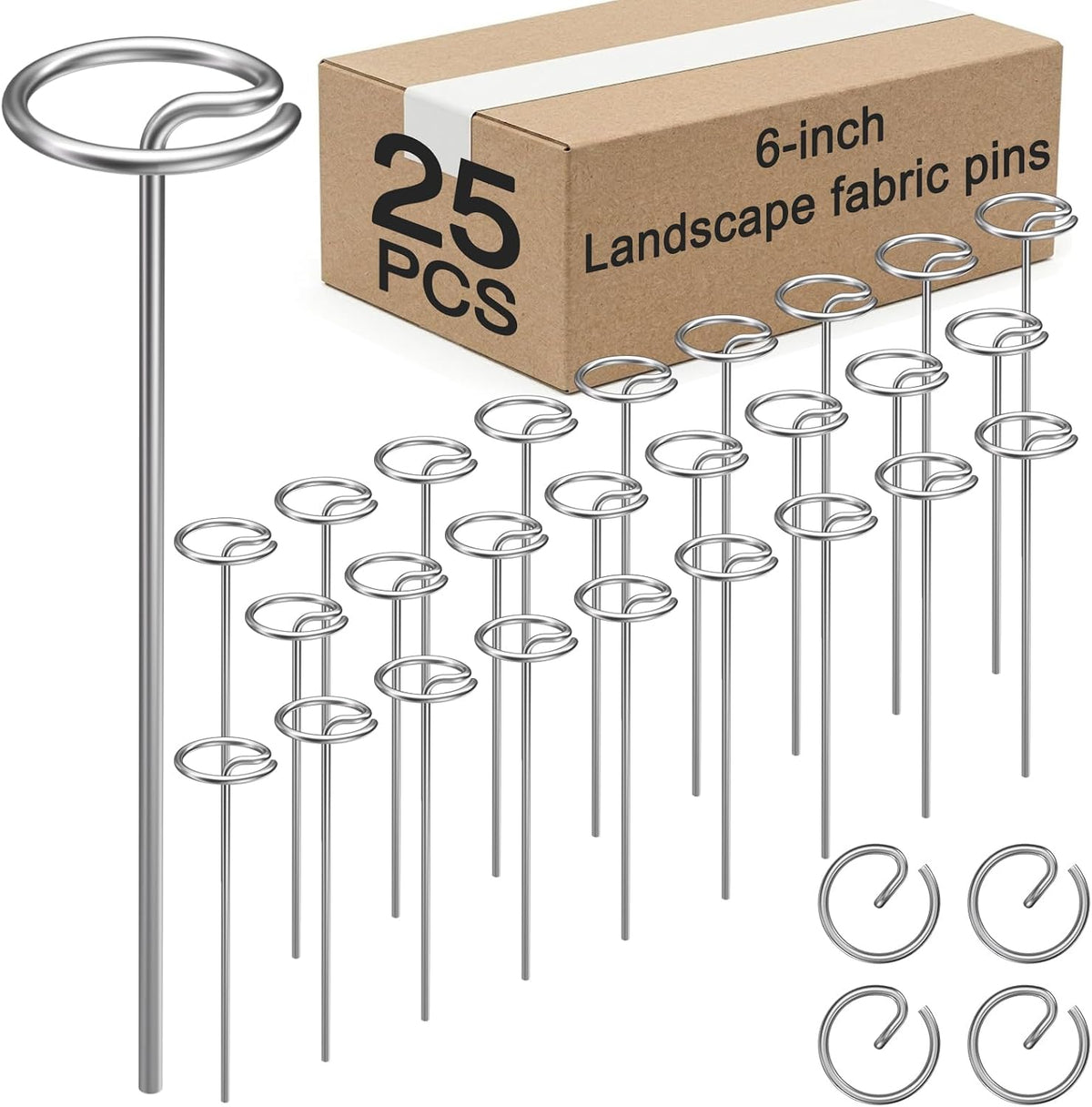 120 Pack 6 Inch 8 Gauge Landscape Staples – G-Shaped Heavy Duty Garden Stakes, 4.0mm Galvanized Ground Anchors, Sharp Beveled Tip for Weed Barrier Fabric, Erosion Control, Artificial Grass & Hard Soil