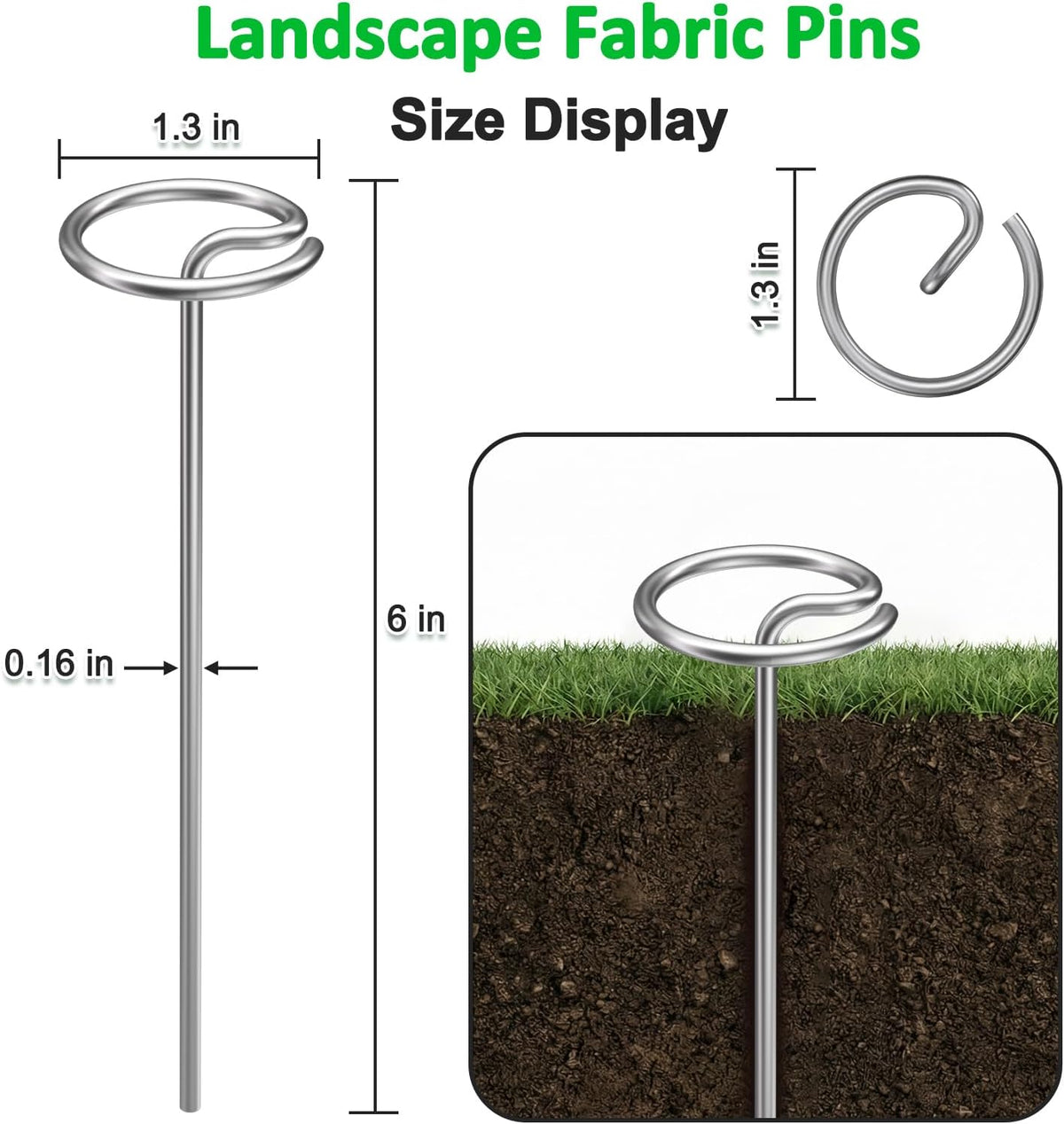 120 Pack 6 Inch 8 Gauge Landscape Staples – G-Shaped Heavy Duty Garden Stakes, 4.0mm Galvanized Ground Anchors, Sharp Beveled Tip for Weed Barrier Fabric, Erosion Control, Artificial Grass & Hard Soil