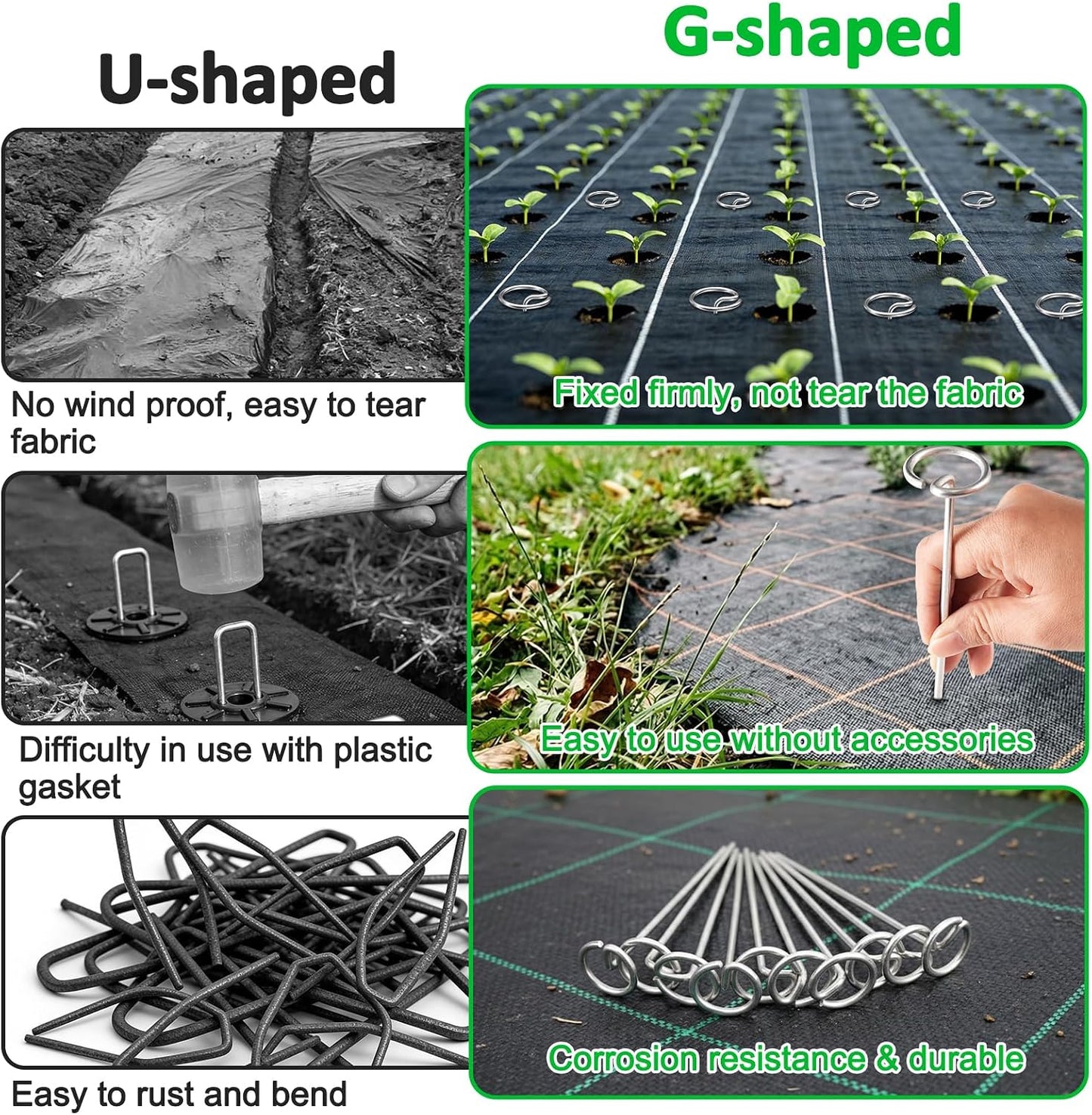 120 Pack 6 Inch 8 Gauge Landscape Staples – G-Shaped Heavy Duty Garden Stakes, 4.0mm Galvanized Ground Anchors, Sharp Beveled Tip for Weed Barrier Fabric, Erosion Control, Artificial Grass & Hard Soil