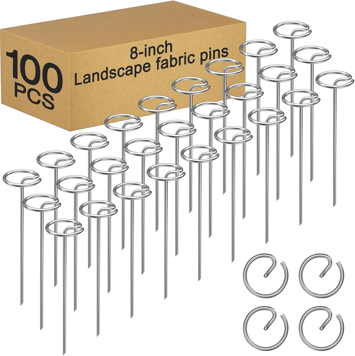 120 Pack 6 Inch 8 Gauge Landscape Staples – G-Shaped Heavy Duty Garden Stakes, 4.0mm Galvanized Ground Anchors, Sharp Beveled Tip for Weed Barrier Fabric, Erosion Control, Artificial Grass & Hard Soil