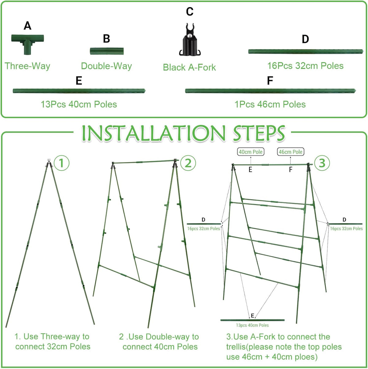 32 x 53 Inch Cucumber Trellis for Climbing Plants Outdoor A-Frame Garden Trellis for Raised Bed Detachable Sturdy Garden Plant Support Trellis for Small Plant Vegetable Flower Grape with Climbing Net
