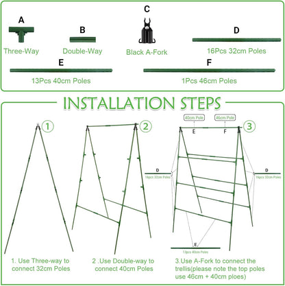 32 x 53 Inch Cucumber Trellis for Climbing Plants Outdoor A-Frame Garden Trellis for Raised Bed Detachable Sturdy Garden Plant Support Trellis for Small Plant Vegetable Flower Grape with Climbing Net