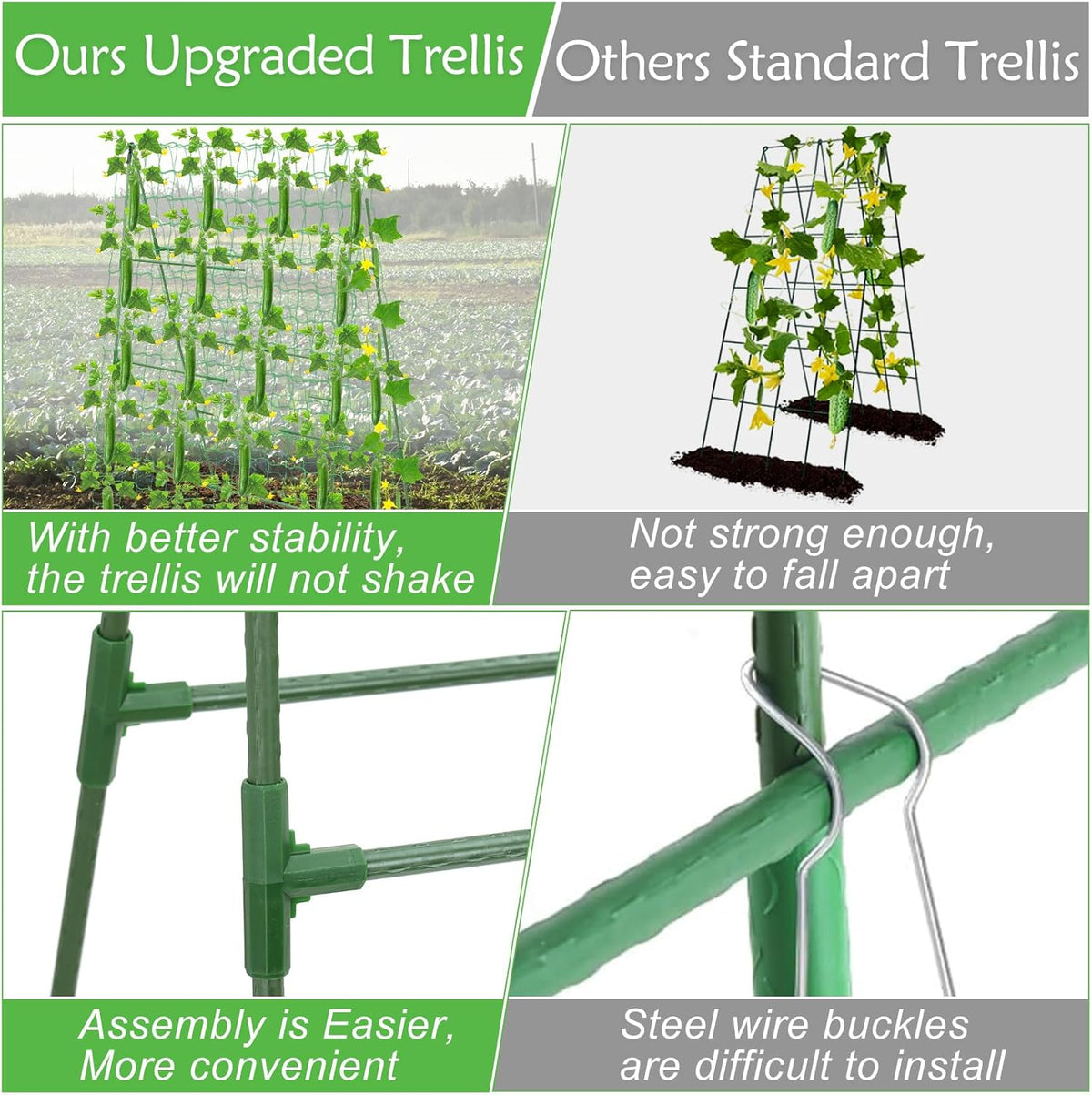 32 x 53 Inch Cucumber Trellis for Climbing Plants Outdoor A-Frame Garden Trellis for Raised Bed Detachable Sturdy Garden Plant Support Trellis for Small Plant Vegetable Flower Grape with Climbing Net