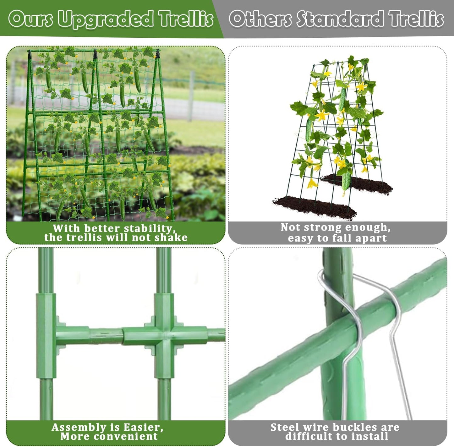 32 x 53 Inch Cucumber Trellis for Climbing Plants Outdoor A-Frame Garden Trellis for Raised Bed Detachable Sturdy Garden Plant Support Trellis for Small Plant Vegetable Flower Grape with Climbing Net