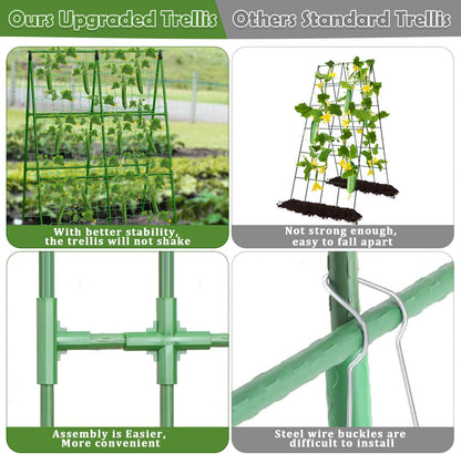 32 x 53 Inch Cucumber Trellis for Climbing Plants Outdoor A-Frame Garden Trellis for Raised Bed Detachable Sturdy Garden Plant Support Trellis for Small Plant Vegetable Flower Grape with Climbing Net