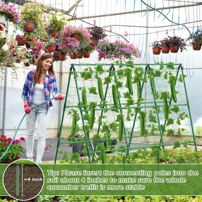 32 x 53 Inch Cucumber Trellis for Climbing Plants Outdoor A-Frame Garden Trellis for Raised Bed Detachable Sturdy Garden Plant Support Trellis for Small Plant Vegetable Flower Grape with Climbing Net