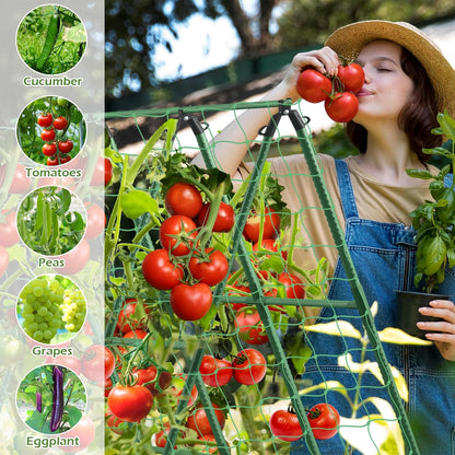 32 x 53 Inch Cucumber Trellis for Climbing Plants Outdoor A-Frame Garden Trellis for Raised Bed Detachable Sturdy Garden Plant Support Trellis for Small Plant Vegetable Flower Grape with Climbing Net