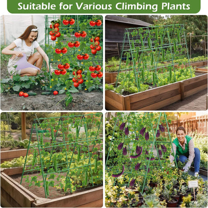 32 x 53 Inch Cucumber Trellis for Climbing Plants Outdoor A-Frame Garden Trellis for Raised Bed Detachable Sturdy Garden Plant Support Trellis for Small Plant Vegetable Flower Grape with Climbing Net