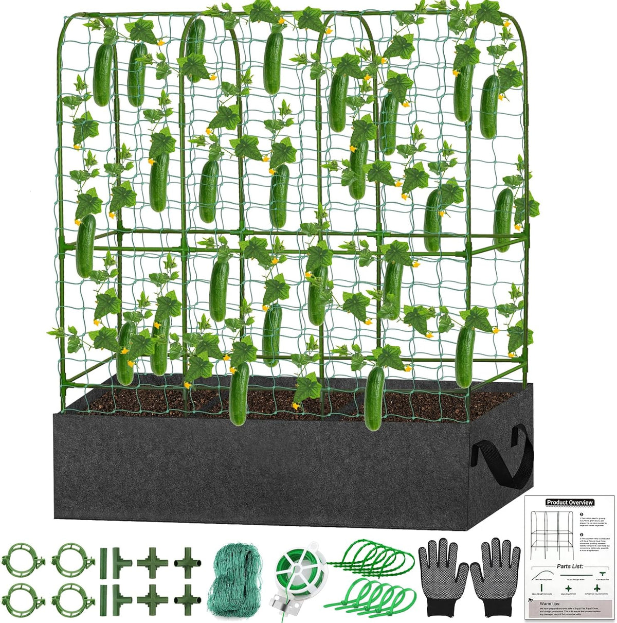 32 x 53 Inch Cucumber Trellis for Climbing Plants Outdoor A-Frame Garden Trellis for Raised Bed Detachable Sturdy Garden Plant Support Trellis for Small Plant Vegetable Flower Grape with Climbing Net